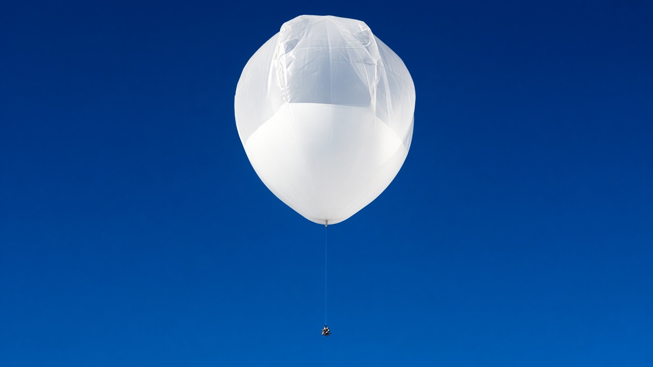 Illustrative weather balloon against a deep blue sky